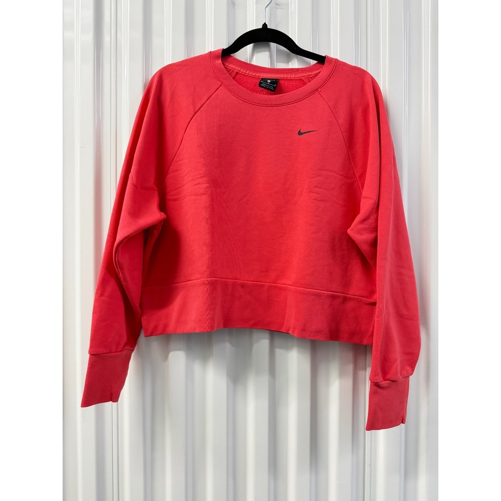 Nike Dri-FIT Women's M Cropped Sweatshirt Cutout Back Coral Red Long Sleeve 0147